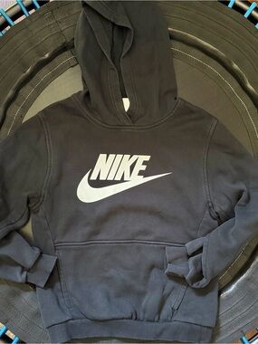 Nike Black Hoodie with White Nike Swoosh, youth large